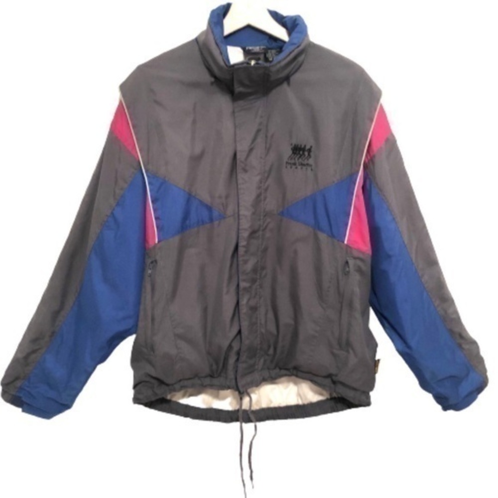 VINTAGE FRANK SHORTER GRAY PINK BLUE WINDBREAKER JACKET LARGE